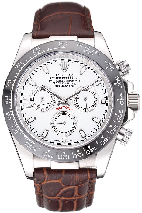Rolex Cosmograph Daytona Stainless Steel  Case White Dial Brown Leather Bracelet   622631