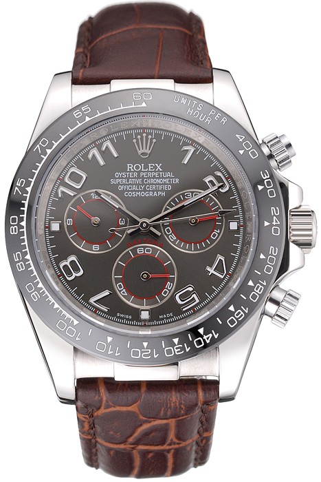 Rolex Cosmograph Daytona Stainless Steel  Case Grey Racing Dial Leather Bracelet   622632