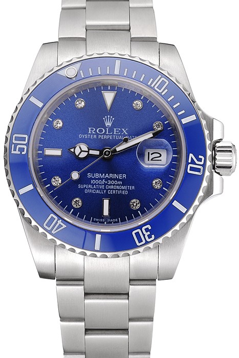 Rolex Submariner Stainless Steel Case Blue Dial Diamond Markers Stainless Steel Bracelet   622638