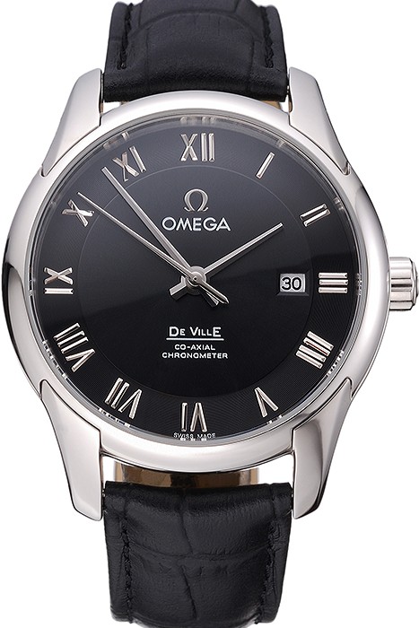 Omega DeVille Black Dial Stainless Steel Case Black Leather Strap  622829