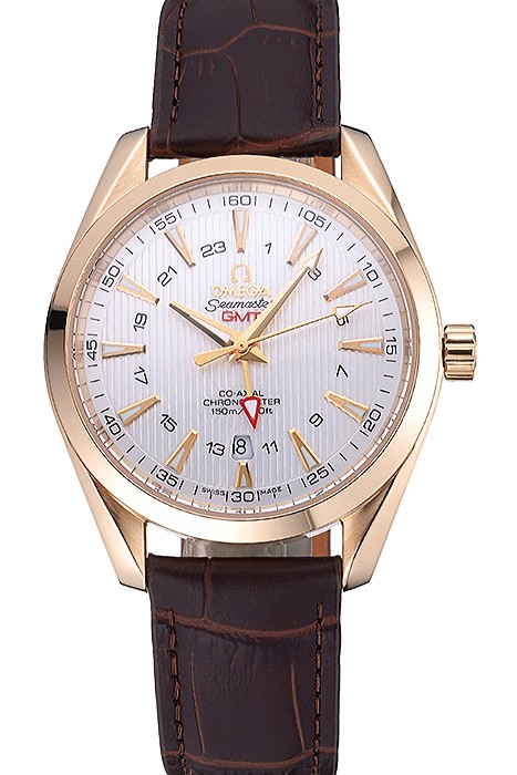 Omega Seamaster Planet Ocean GMT White Dial Gold Case Brown Leather Band  622399