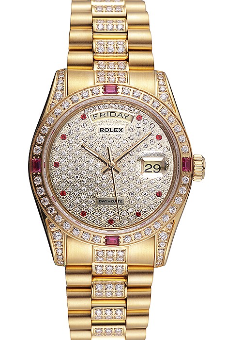 Swiss Rolex Day-Date Diamonds Yellow Gold-srl184  621614