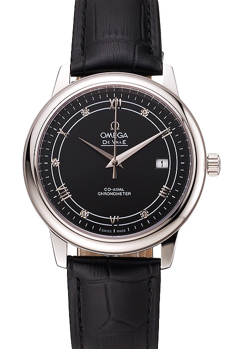 Omega De Ville Prestige Black Dial Stainless Steel Case Black Leather Strap