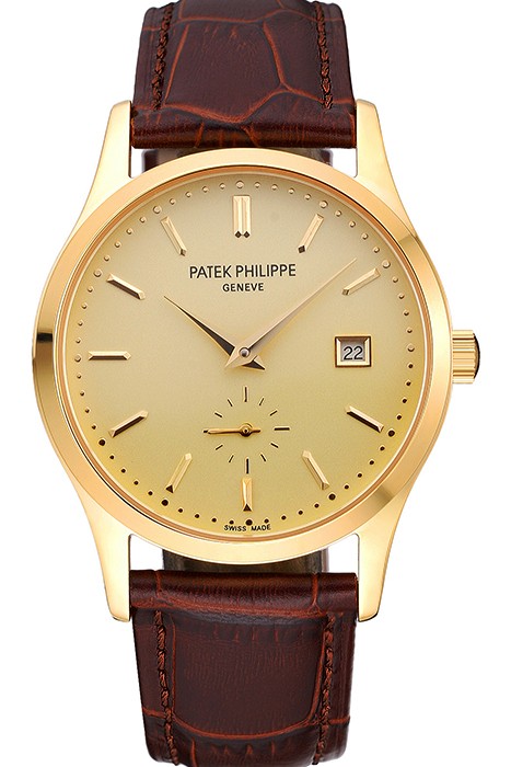 Patek Philippe Calatrava Gold Dial Gold Case Brown Leather Strap  622846