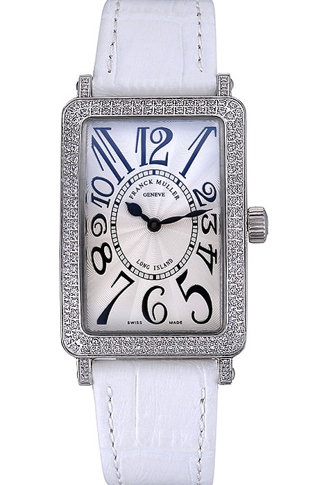 Franck Muller Long Island Classic White Dial Diamonds Case White Leather Band  622368