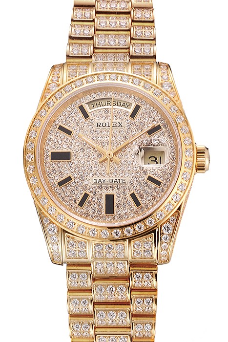 Swiss Rolex Day Date Yellow Gold Full Diamond Pave