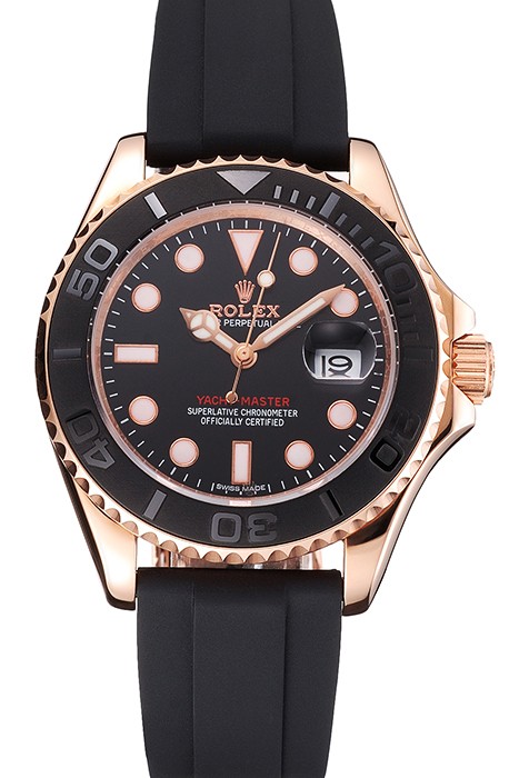 Rolex Yacht Master Black Dial And Bezel Everose Dial Oysterflex Bracelet