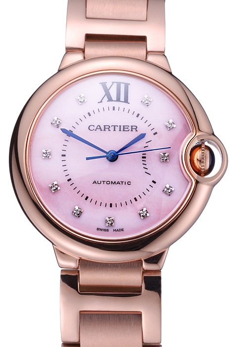 Swiss Cartier Ballon Bleu de Cartier Pink Diamond Dial Gold Bracelet  622556