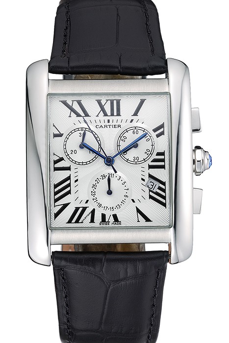 Cartier Tank MC White Dial Stainless Steel Case Black Leather Bracelet  622689