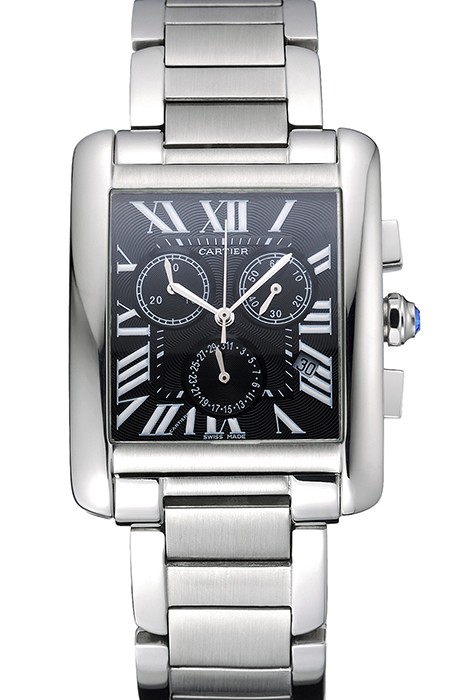 Cartier Tank MC Black Dial Stainless Steel Case And Bracelet  622698