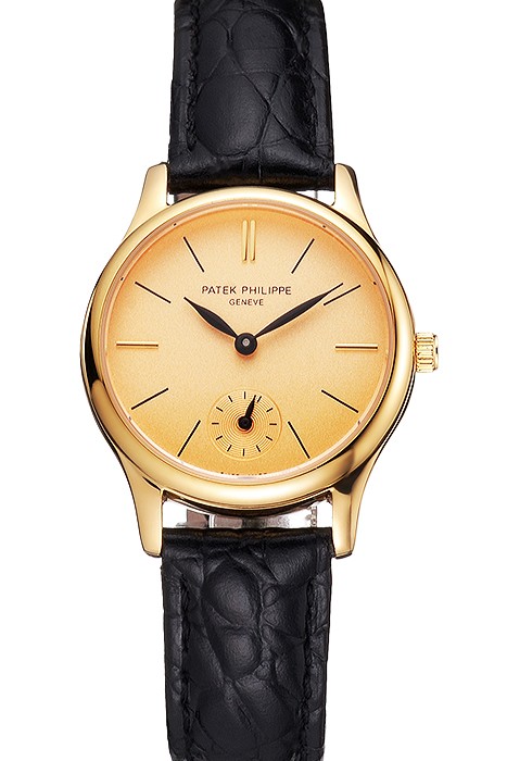 Patek Philippe Calatrava Gold Dial And Case Gold Case Black Leather Strap