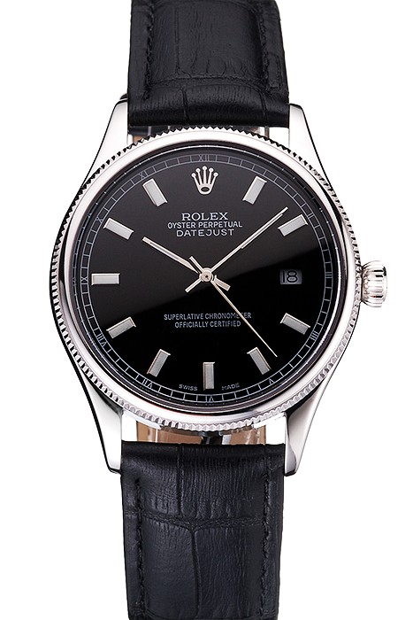 Swiss Rolex Datejust Black Dial Stainless Steel Case And Bracelet