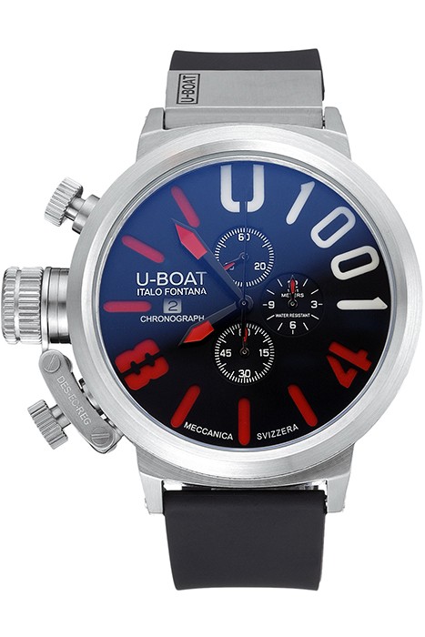 U-Boat 1001  Red On Black Dial Stainless Steel Case Rubber Bracelet  622712
