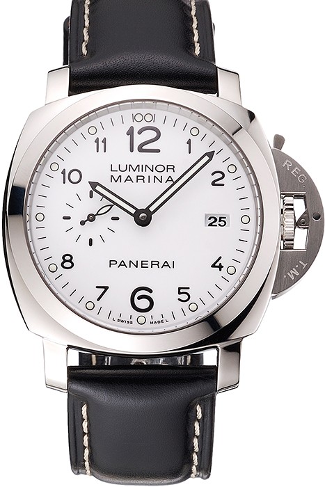 Swiss Panerai Luminor Marina 3 Days White Dial Stainless Steel Case Black Leather Strap