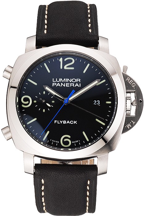 Panerai Luminor 1950 3 Days Chrono Flyback Black Dial Stainless Steel Case Black Leather Strap