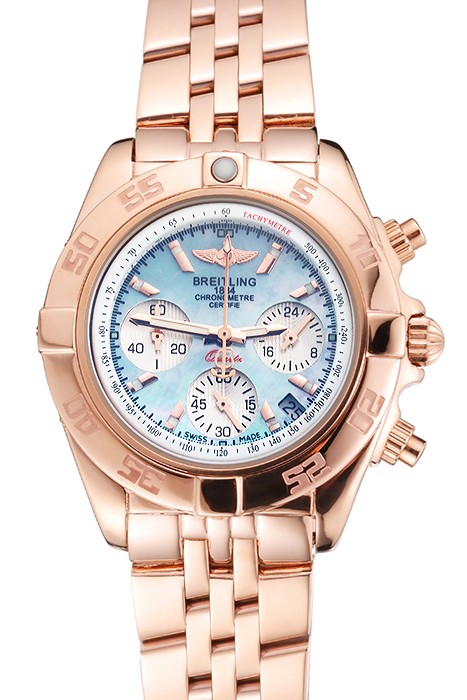 Breitling Chronomat Quartz Light Blue Dial Rose Gold Case And Bracelet