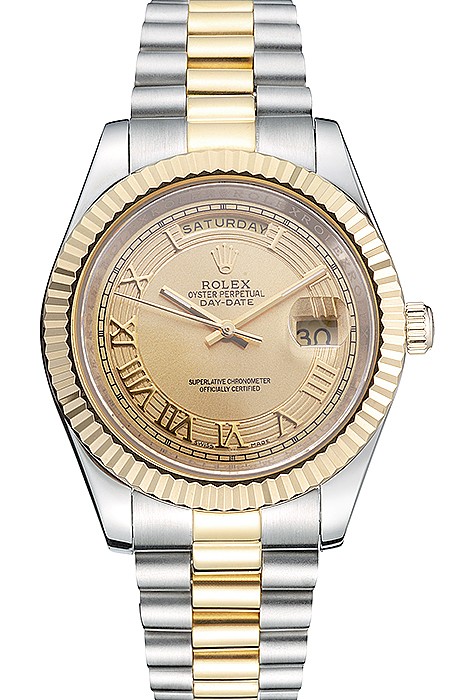 Rolex Day-Date Two Tone Stainless Steel 18k Gold Plated Gold Dial