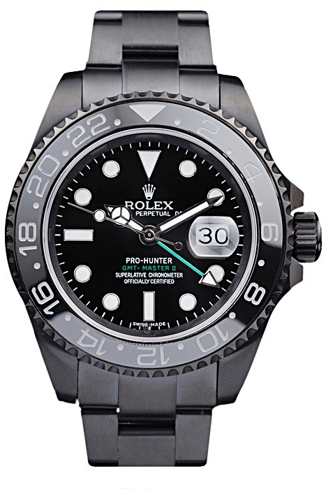 Rolex Swiss GMT Master II Pro-Hunter Black Steel Strap Black Dial