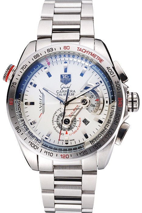 Tag Heuer Carrera Tachymeter Bezel White Dial Stainless Steel Strap