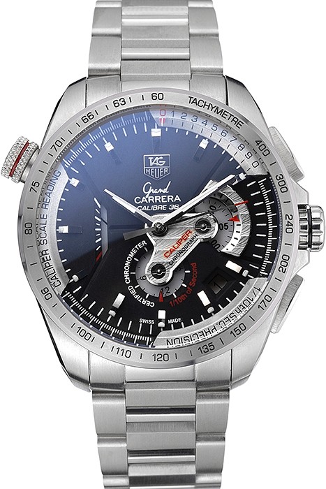 Tag Heuer Swiss Carrera Tachymeter Bezel Stainless Steel Black Dial