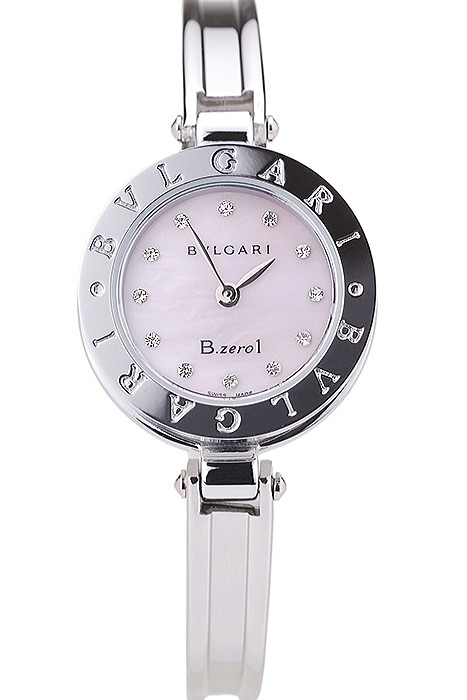 Bvlgari B.ZERO1 24mm Pink Dial Steel Case Black Bezel Steel Bracelet