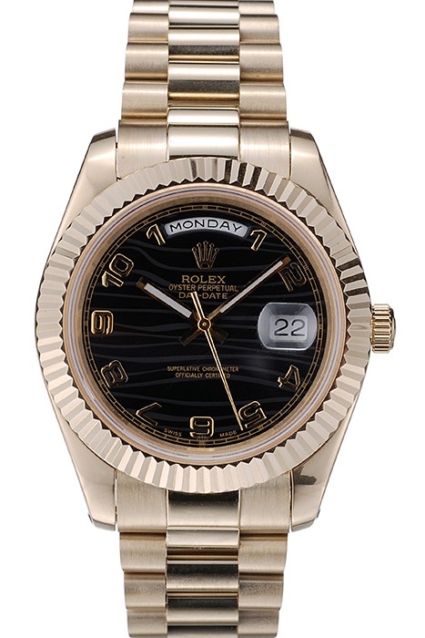 Rolex Swiss DayDate Gold Stainless Steel Ribbed Bezel Black Dial 41998