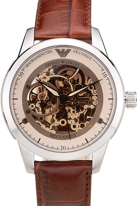 Emporio Armani Meccanico Brown Leather Strap Open Dial 98249