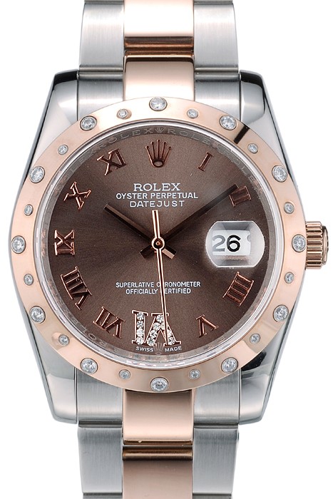 Rolex DateJust Brushed Stainless Steel Case Brown Dial Diamond Plated 41994