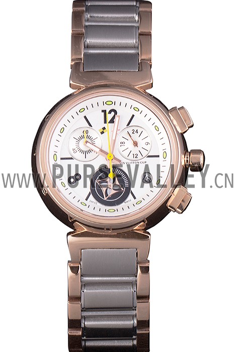 Louis Vuitton Tambour Stainless Steel and Rose Gold Bracelet White Dial 801417
