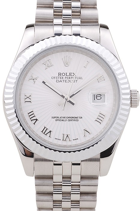 Rolex Datejust White Radial Dial Ribbed Bezel 7478