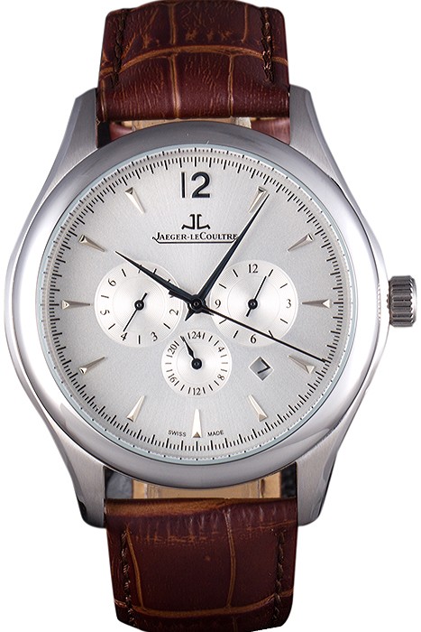 Jaeger Lecoultre Master Chronograph Silver Bezel Brown Leather Band  621612