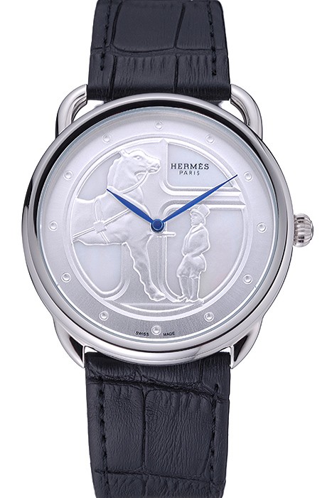 Hermes Classic Croco Leather Strap Silver Dial 801400