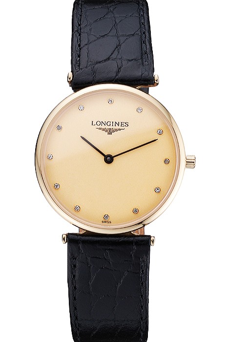 Longines La Grande Classique Champagne Dial Black Leather Band Diamond Markers Homme  622121