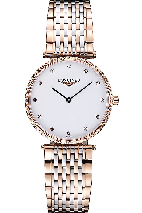 Longines La Grande Classique Rose Gold White Dial Diamond Bezel Homme  622105