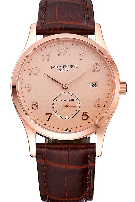 Patek Philippe Calatrava Rose Dial Rose Gold Case Brown Leather Strap  622836