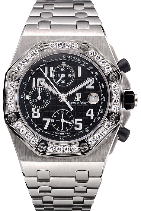 Swiss Audemars Piguet Royal Oak Offshore Black Dial Diamond Bezel Stainless Steel Case And Bracelet  622873