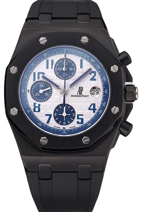 Swiss Audemars Piguet Royal Oak Offshore White And Blue Dial Black Steel Case Black Rubber Strap  622852