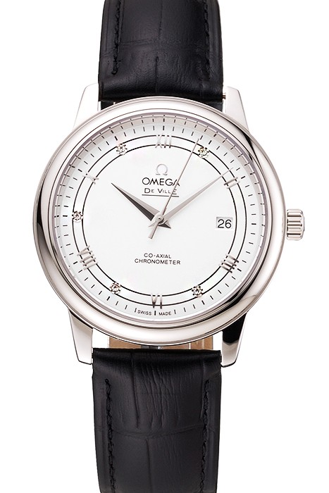 Omega De Ville Prestige White Dial Stainless Steel Case Black Leather Strap