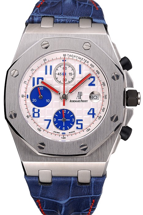 Swiss Audemars Piguet Royal Oak Offshore White Dial Stainless Steel Case Blue Leather Strap  622850