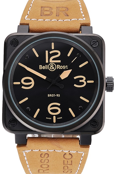Bell and Ross BR 01-92 Black Dial Black Case Brown Leather Strap