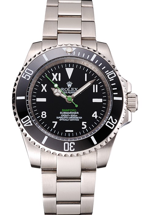 Rolex Bamford Submariner Black Dial With Roman Numerals Black Bezel Stainless Steel Case And Bracelet