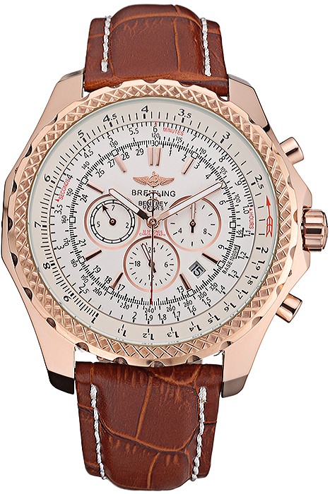 Breitling Bentley Motors Speed Gold Case White Dial Brown Leather Bracelet 622233