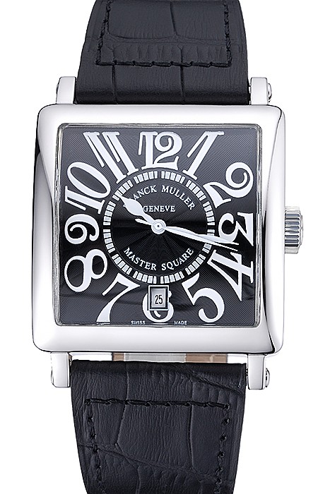 Franck Muller Master Square Black Dial Silver Case Black Leather Band  622353