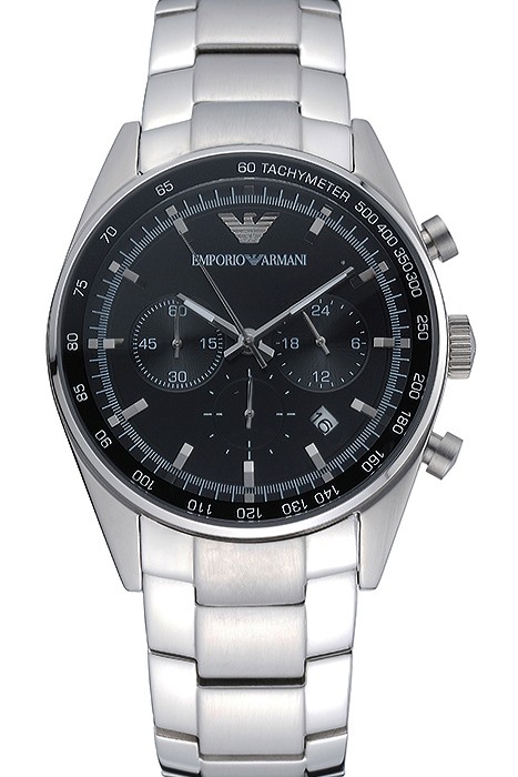 Emporio Armani Sportivo Chronograph Black Dial Stainless Steel Bracelet  622349
