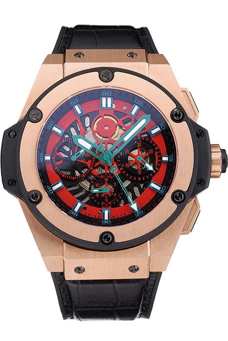 Swiss Hublot Big Bang Limited Edition Black And Red Dial Gold Case Black Leather Strap  62289