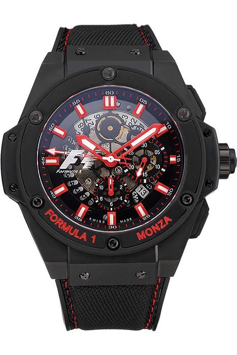 Swiss Hublot Big Bang Limited Edition Formula 1 Black And Red Skeletonised Dial Black Case Black Fabric Strap  62286