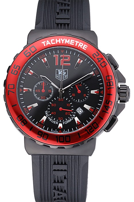Tag Heuer Formula 1 Chronograph Black Dial Red Bezel Red Numerals  622407
