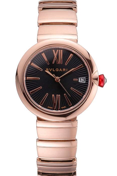 Bvlgari Lvcea Black Dial Rose Gold Numerals Rose Gold Case And Bracelet