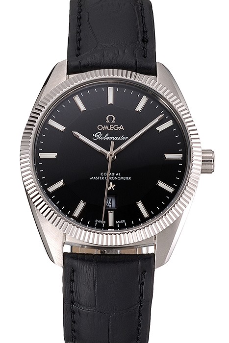 Omega Globemaster Black Dial Stainless Steel Case Black Leather Strap