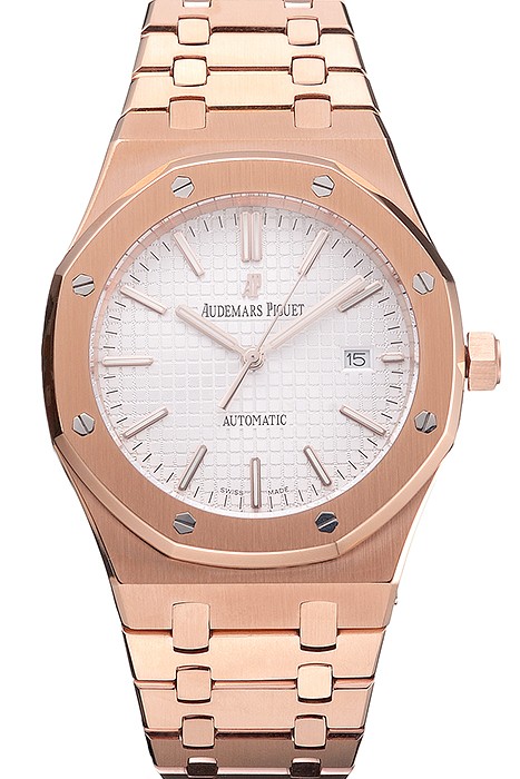 Swiss Audemars Piguet Royal Oak White Dial Rose Gold Case And Bracelet